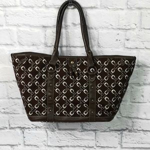 J.Crew brown printed canvas and leather tote bag